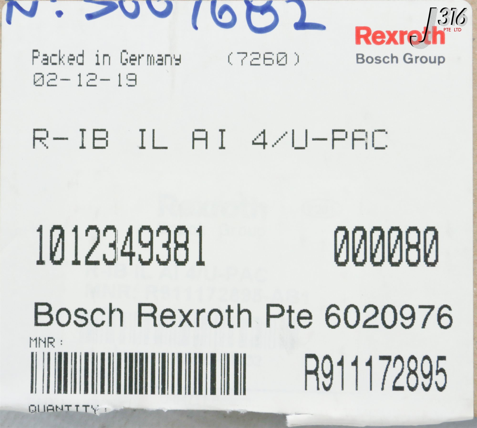31263 BOSCH REXROTH INLINE ANALOG INPUT MODULE (NEW) R-IB IL AI 4